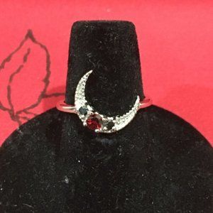 Garnet and black diamond moon ring